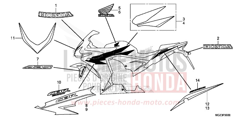 MARK/STRIPE (CBR500RD/RAD) (CBR500RE/RF/RAE/RAF-CH) for CBR500R ABS SEAL SILVER METALLIC (NHA14) from 2013